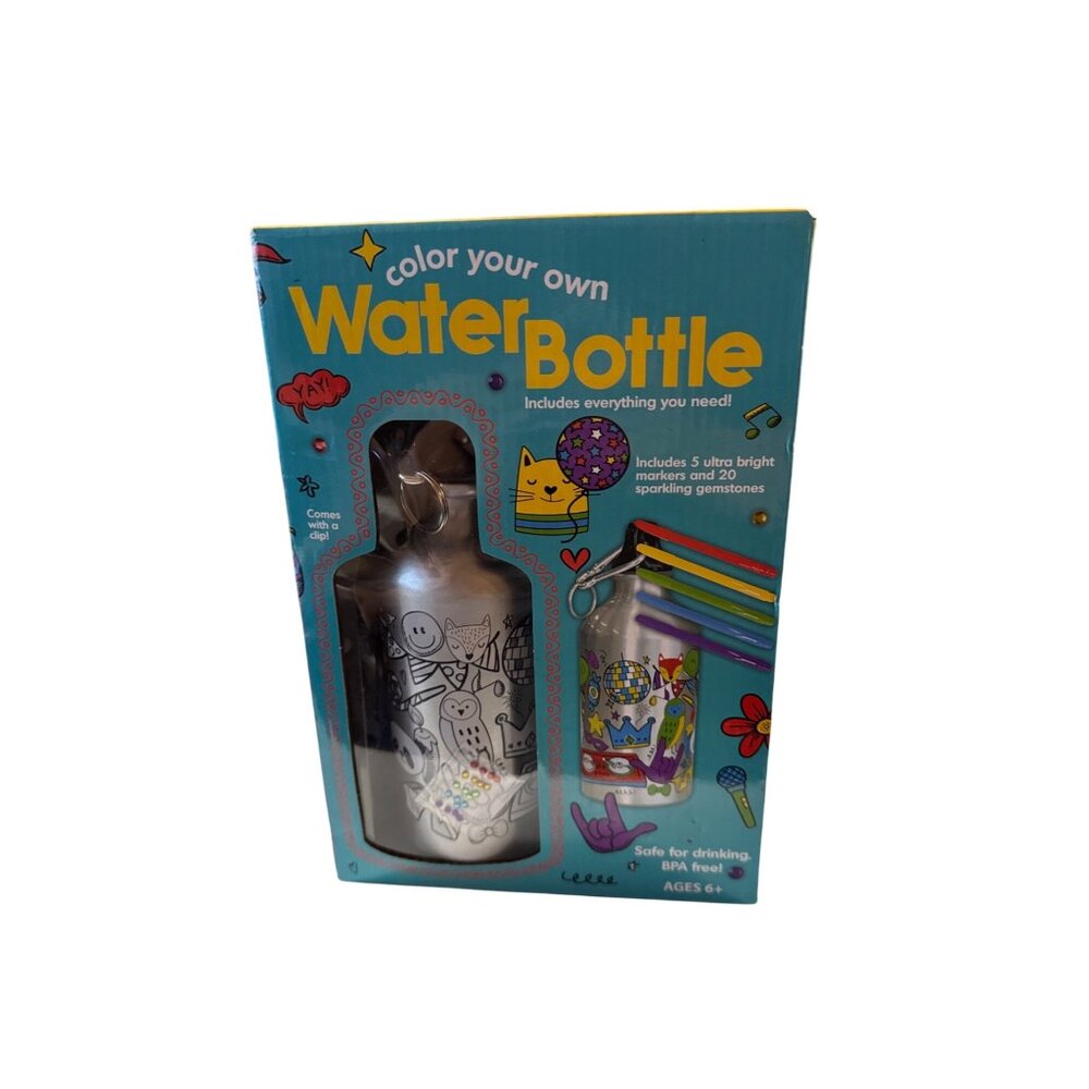 Color Your Own Water Bottle Kit Markers & Gemstones Safe For Drinking & BPA-Free